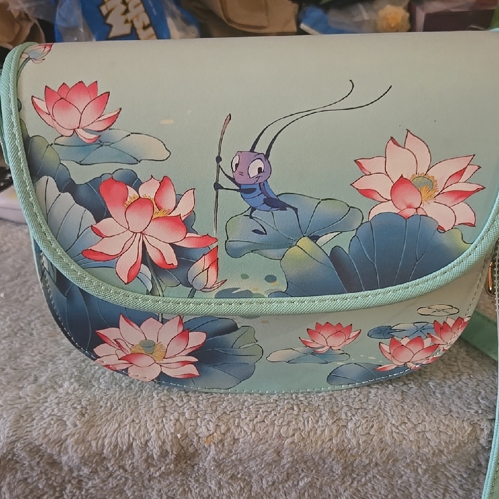 Disney MULAN cri-kee Green and Pink Crossbody Bag with Floral Design